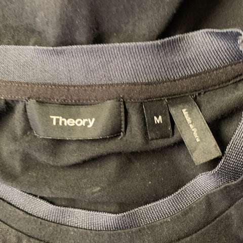 THEORY Size M Black Navy Cotton Mock-Layer T-shirt