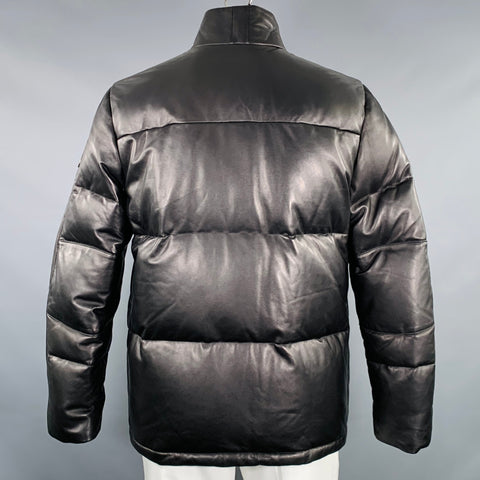 MOOSE KNUCKLES Size L Black Quilted Lambskin Leather Zip Pockets Coat