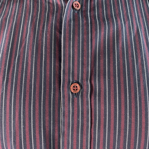 GUCCI Size XL Black Burgundy & White Stripe Cotton Long Sleeve Shirt
