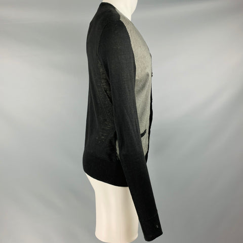 JOHN VARVATOS Size M Black White Nailhead Linen V-Neck Cardigan