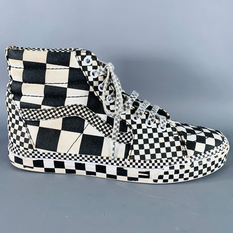VANS Size 8.5 All Over Checkerboard Black White Checkered Canvas High Top Sneakers