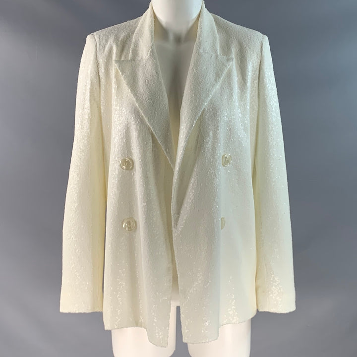 BLACK HALO Size S Beige Nylon Sequined Double Breasted Pants Suit