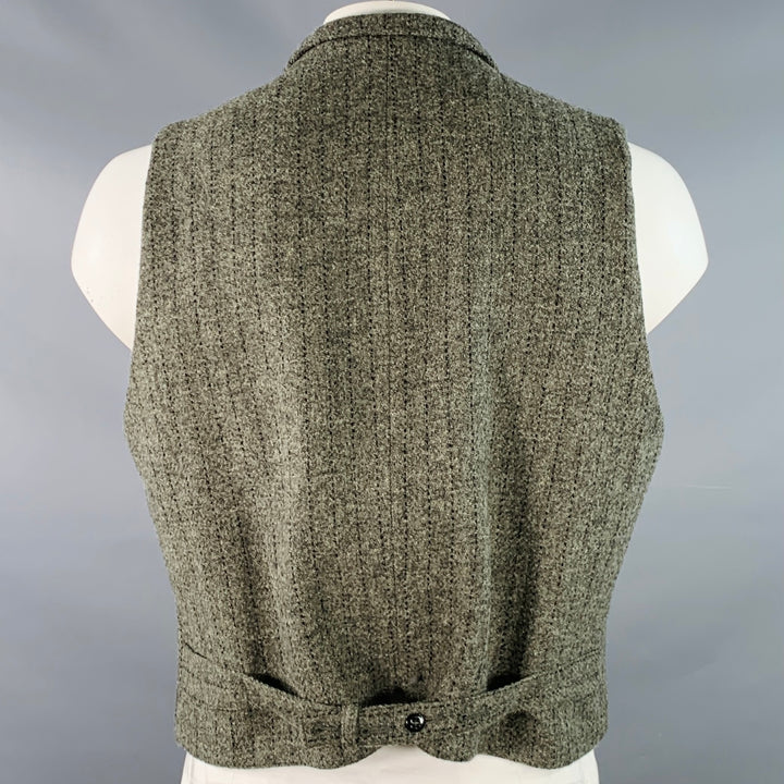 MONITALY Size XXL Grey Black Stripe Virgin Wool Notch Lapel Vest