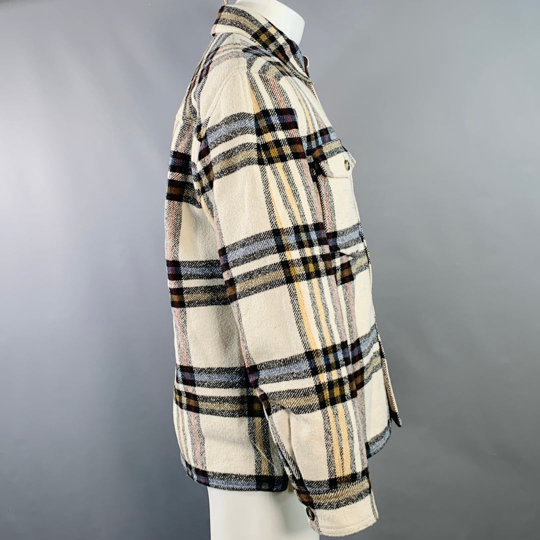 ISABEL MARANT ETOILE Size XS Cream Plaid Polyester Oversized Flannel Shirt Jacket