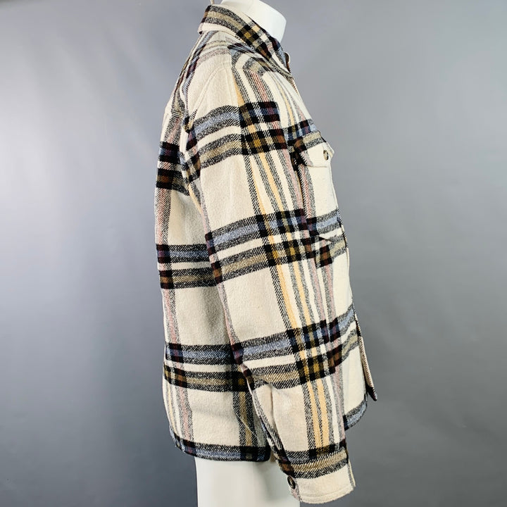 ISABEL MARANT ETOILE Size XS Cream Plaid Polyester Oversized Flannel Shirt Jacket