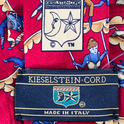 KIESELSTEIN-CORD Red Yellow Blue Trapeze Figures Silk Tie