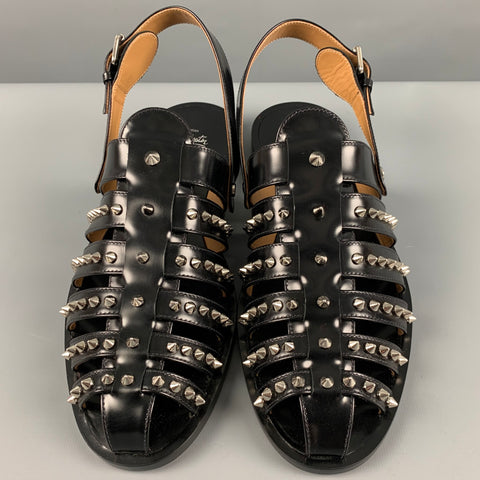 CHRISTIAN LOUBOUTIN Size 10 Black Studded Leather Straps Sandals