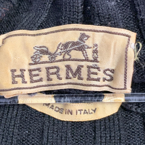 HERMES Size XXL Black Stripe Merino Wool Silk Ribbed Pullover
