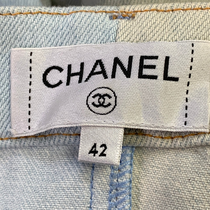 CHANEL Size 10 Blue Grey Cotton Button Up Wide Leg Casual Pants