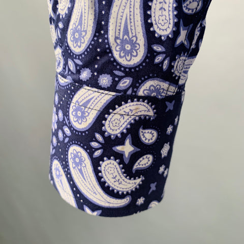 COOGI Size L Navy White Paisley Cotton Button Up Long Sleeve Shirt