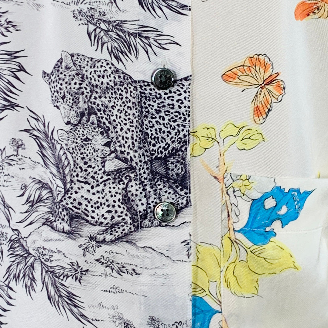 ZADIG & VOLTAIRE Size M Multi Color Silk Leopards Butterflies Print Button Up Shirt