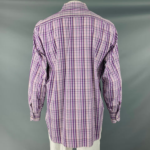 ETRO Size L Purple White Plaid Cotton Button Up Long Sleeve Shirt