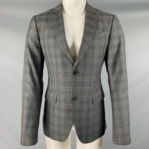 JOHN VARVATOS Talla 40 Abrigo deportivo de seda y lana a cuadros gris carbón
