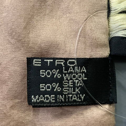 ETRO Beige Multi Color Beaded Leather Wool Silk Sequined Scarf