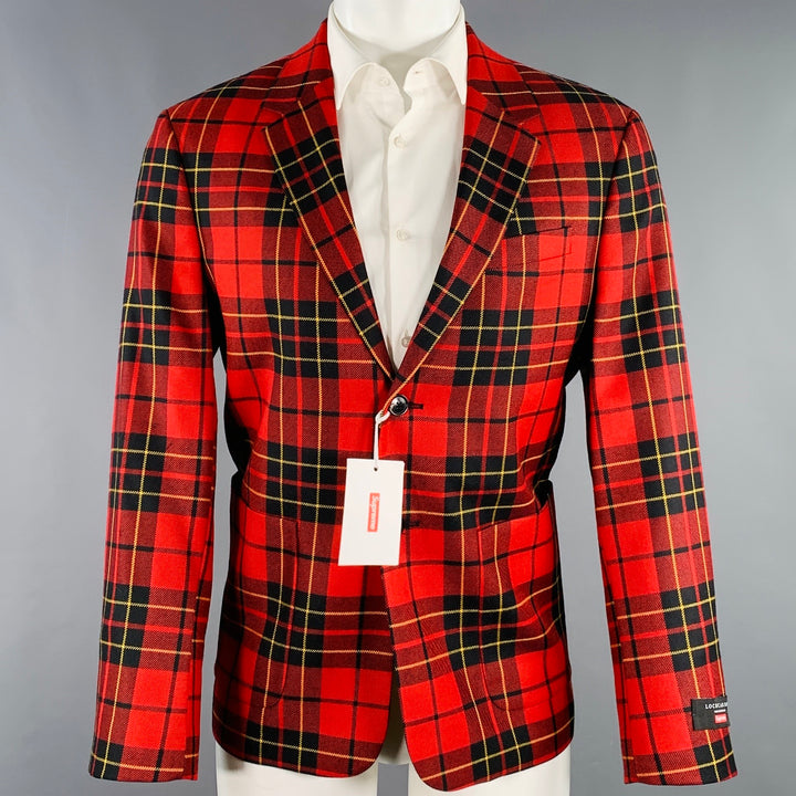 SUPREME Size M Red Black Plaid Wool Notch Lapel Sport Coat