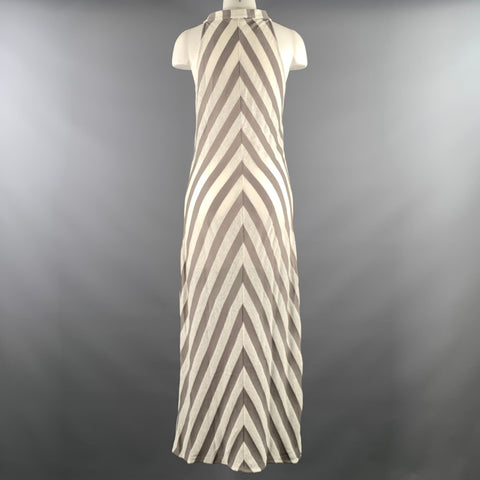 FARELLA Size M White Grey Stripe Maxi Dress
