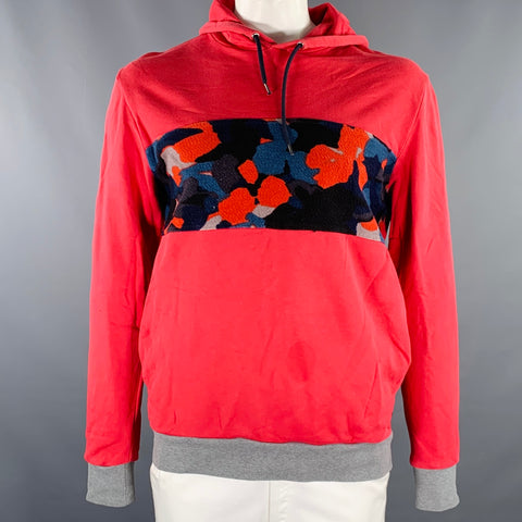 PS by PAUL SMITH Size L Red Blue Mixed Fabrics Cotton Hooded Sweatshirt