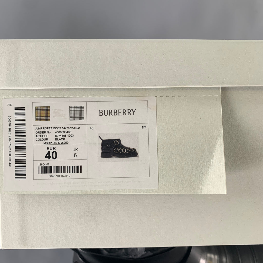 BURBERRY Size 7 Black Leather Pull On Boots