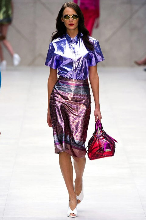 BURBERRY PRORSUM SS13 Size 8 Purple Multi Color Polyester Geometric Pencil Skirt