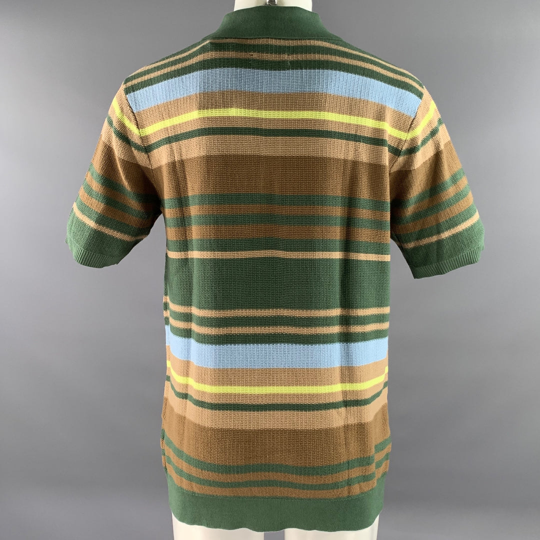 SCOTCH AND SODA Size L Green Brown Blue Stripe Cotton Knit Short Sleeve Shirt
