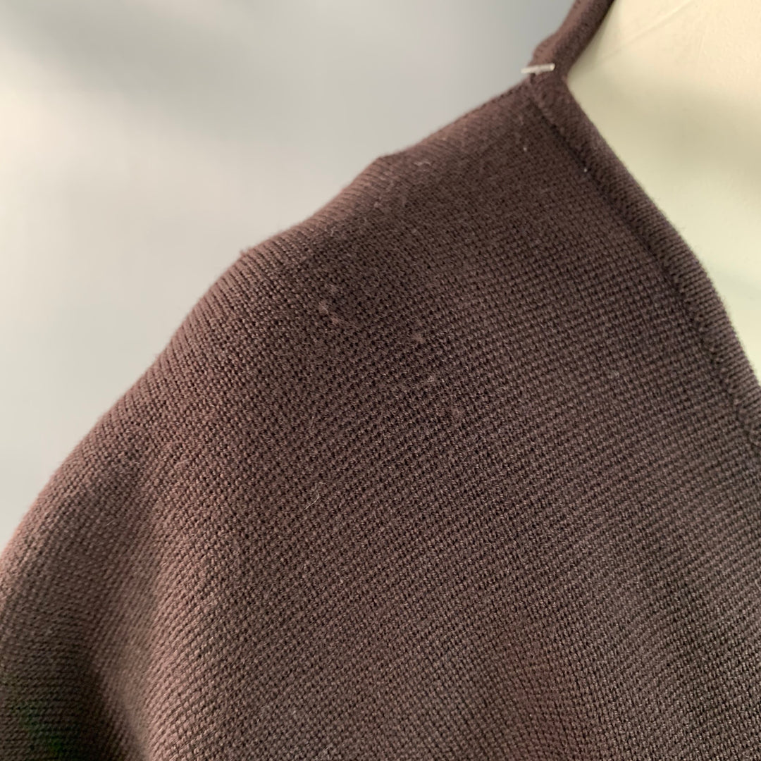 ALAIA Navy Brown Reversible Wool Knit Snap Capelet Scarf Shawl