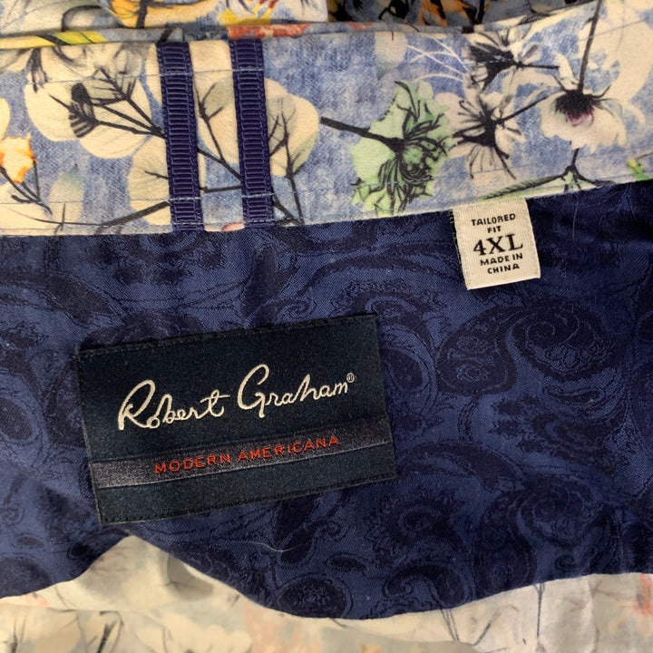 ROBERT GRAHAM Size XXXXl Blue Floral Cotton Blend Short Sleeve Shirt