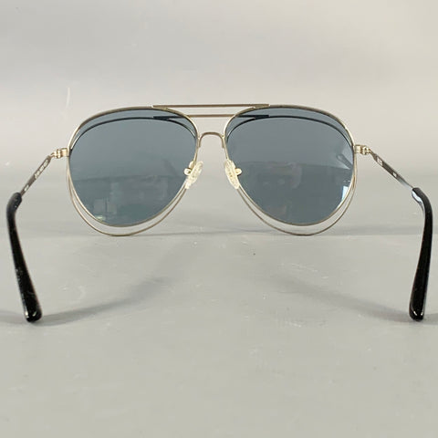 LINDA FARROW x BLESS Silver Blue Metal Layered Aviator Sunglasses