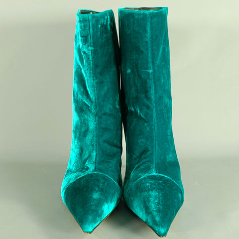 ALEXANDRE VAUTHIER Size 7 Blue Green Velvet Pointed Toe Boots