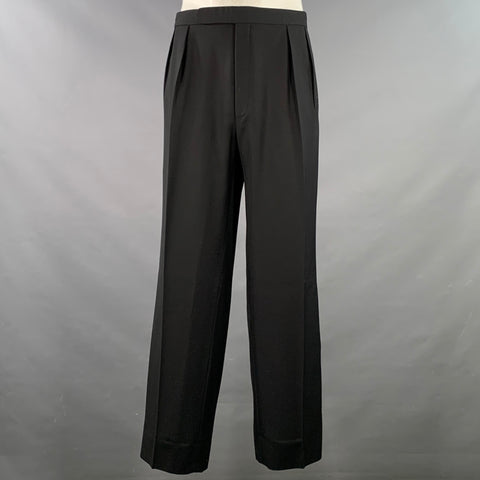 POLO by RALPH LAUREN Size 46 Black Virgin Wool Peak Lapel Tuxedo