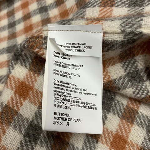 OUR LEGACY Taille L Veste à poches plaquées à carreaux crème orange gris