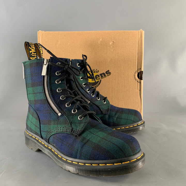 DR. MARTENS Size 10 Green Navy Blackwatch Plaid Wool Lace Up Boots