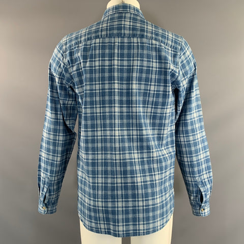 APC Size M Blue White Plaid Cotton Linen Button Up Long Sleeve Shirt