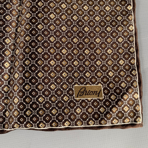 BRIONI Brown Taupe Abstrack Floral Silk Pocket Square