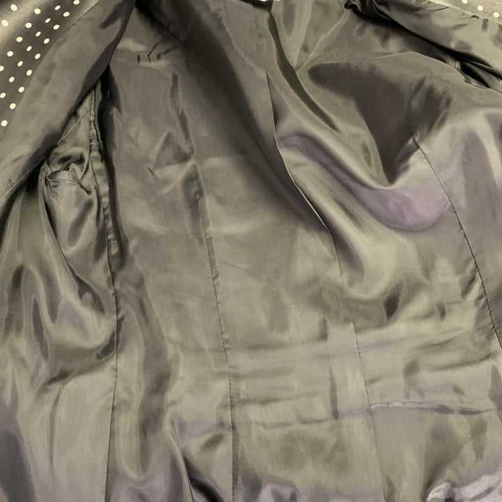 AKRIS Size 8 Black White Lambskin Leather Polka Dot Biker Jacket