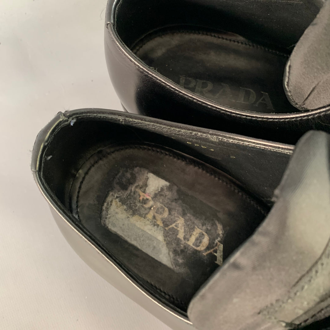 PRADA Size 10 Black Leather Nylon Derby Lace-Up Shoes