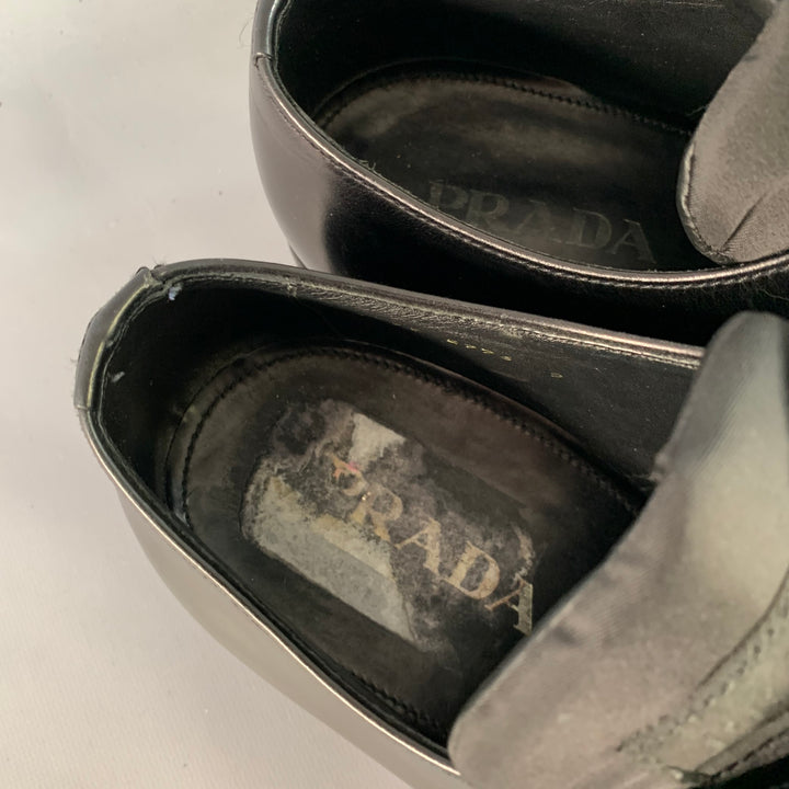 PRADA Size 10 Black Leather Nylon Derby Lace-Up Shoes