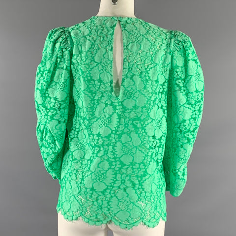 STELLA NOVA Size M Mint Cotton Blend Floral Balloon sleeves Blouse