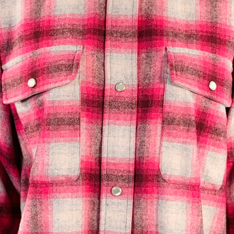 ISABEL MARANT ETOILE Size S Marcelia Grey Fuchsia Wool Blend Plaid Snaps Shirt