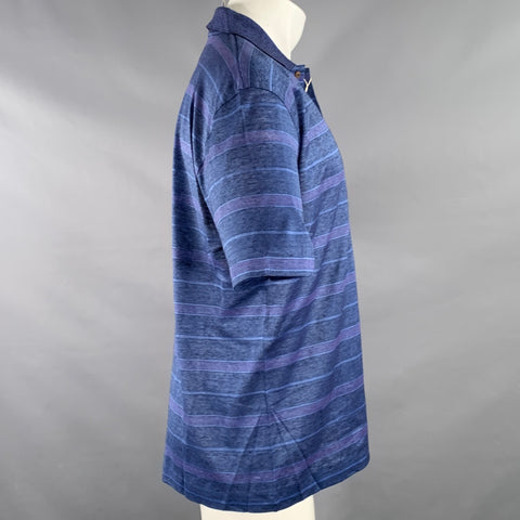 Polo Ermenegildo Zegna taille 40 en lin rayé violet marine avec une poche