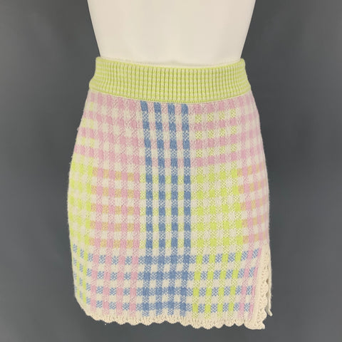 LOVE SHACK FANCY Taille XS Blanc &amp; Multi-Color Nylon Blend Plaid A-Line Mini Jupe