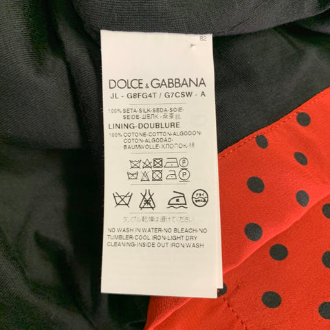 DOLCE & GABBANA Size 36 Red Black Polka Dot Silk Buttoned Short Sleeve Shirt