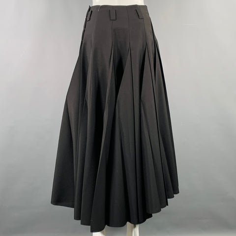 PRADA Size 2 Black Mohair Wool Pleated Long Skirt