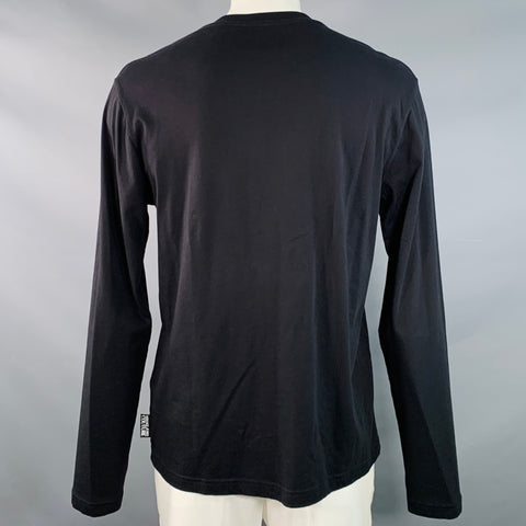 VERSACE JEANS COUTURE Size XXL Black Gold Cotton Jersey Logo Print Pullover