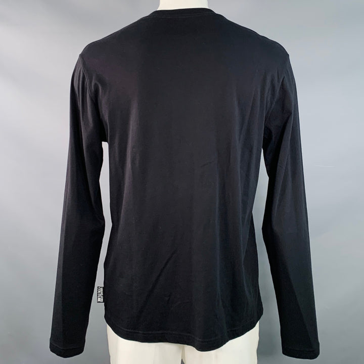 VERSACE JEANS COUTURE Size XXL Black Gold Cotton Jersey Logo Print Pullover