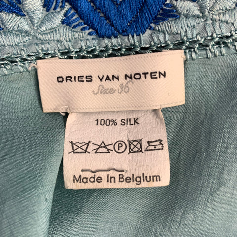 DRIES VAN NOTEN Size 4 Blue Light Blue Silk Embroidered Sleeveless Casual Top