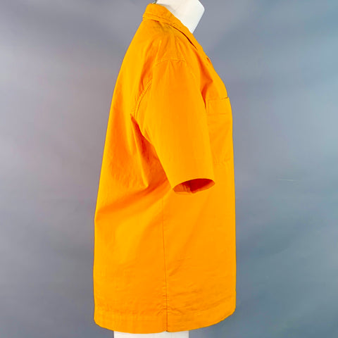 DRIES VAN NOTEN Size S Orange Cotton Open Collar Two Pocket Short Sleeve Shirt