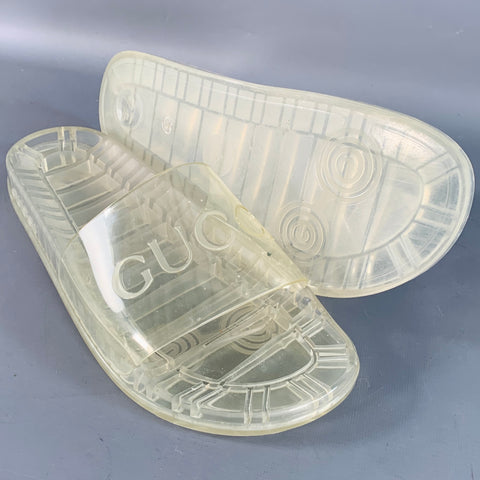 GUCCI Size 10.5 Clear Transparent Logo Rubber Slide Sandals