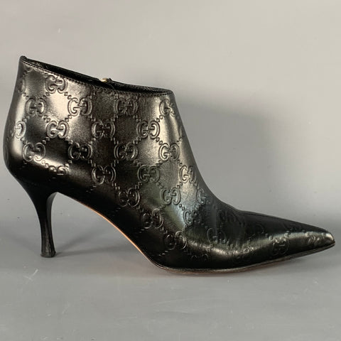 GUCCI Size 6 Guccissima Black Leather Embossed Monogram Side Zipper Boots