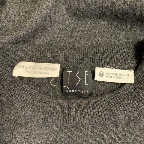 Pull col rond en cachemire TSE, taille M, gris anthracite chiné