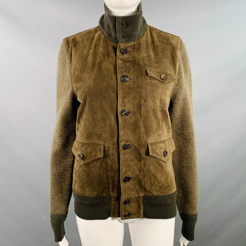 RALPH LAUREN COLLECTION Size M Green Olive Suede Cashmere Blend Mixed Materials Jacket